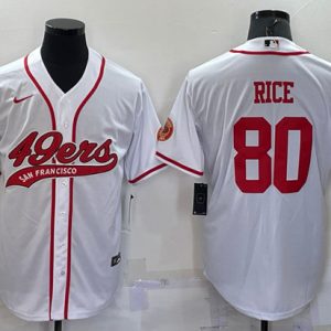 San Francisco 49ers #80 Jerry Rice White With Patch Cool Base Stitched Baseball Jersey