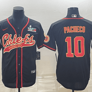 Kansas City Chiefs #10 Isiah Pacheco Black With Super Bowl LVII Patch Cool Base Stitched Baseball Jersey