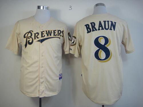 Brewers #8 Ryan Braun Cream YOUniform Cool Base Stitched Jersey