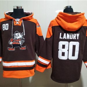 Cleveland Browns #80 Jarvis Landry Brown Lace-Up Pullover Hoodie