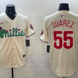 Philadelphia Phillies #55 Ranger Su¨¢rez Cream Phanatic Limited Stitched Jersey