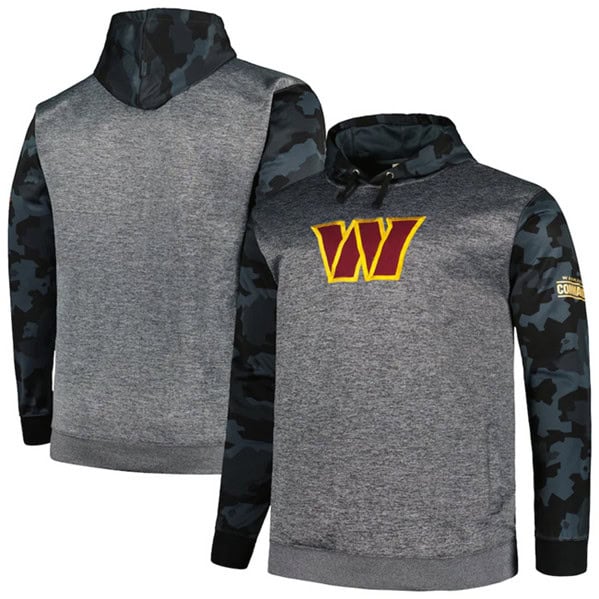 Washington Commanders Heather Charcoal Big Tall Camo Pullover Hoodie