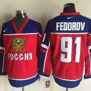 Red Wings #91 Sergei Fedorov Red Blue Nike Stitched Jersey