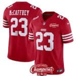 San Francisco 49ers #23 Christian McCaffrey Red 2023 F.U.S.E. NFC West Champions Patch Stitched Jersey