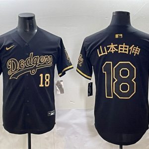 Los Angeles Dodgers #18 ɽ±¾ÓÉÉì Black Gold Limited Stitched Jersey