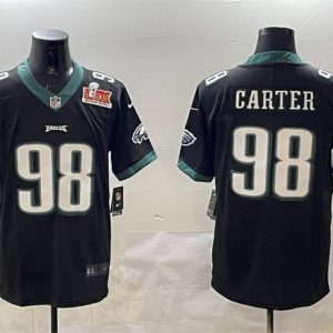 Philadelphia Eagles #98 Jalen Carter Black 2025 Super Bowl LIX Patch Vapor Untouchable Limited Stitched Jersey