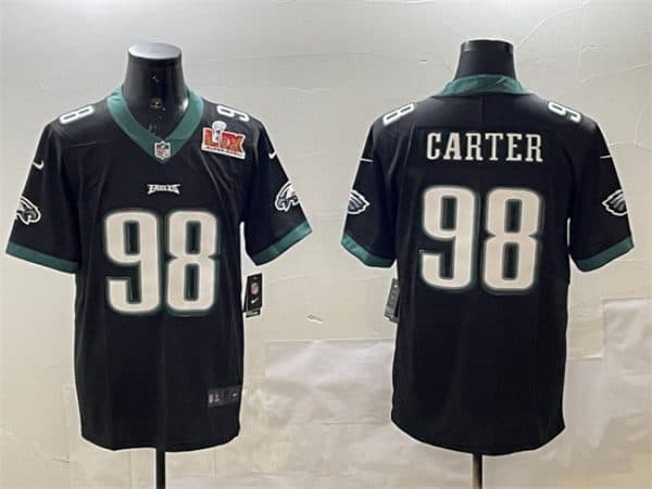 Philadelphia Eagles #98 Jalen Carter Black 2025 Super Bowl LIX Patch Vapor Untouchable Limited Stitched Jersey