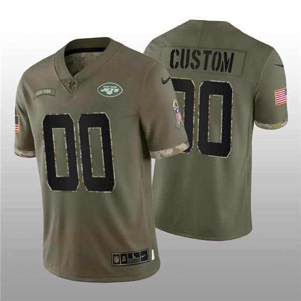 New York Jets Customized Custom 2022 Olive Salute To Service Limited Stitched Jersey