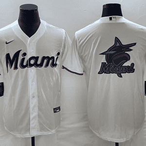 Miami Marlins White Team Big Logo Cool Base Stitched Jersey