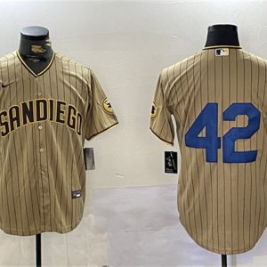 San Diego Padres #42 Jackie Robinson Tan Cool Base Stitched Jersey