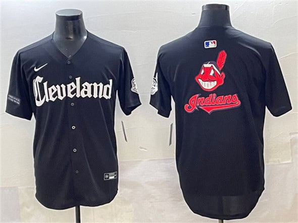 Cleveland Guardians Team Big Logo Black Gothic Vapor Premier Limited Stitched Jersey