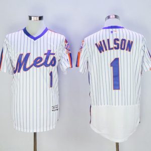 Mets #1 Mookie Wilson White(Blue Strip) Flexbase Authentic Collection Alternate Stitched Jersey