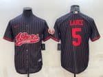 San Francisco 49ers #5 Trey Lance Black With Patch Cool Base Stitched Baseball Jersey