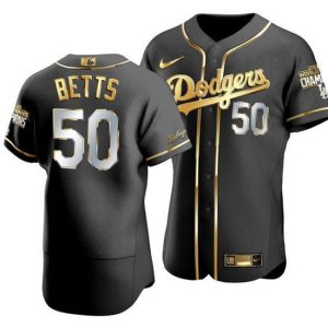 Los Angeles Dodgers #50 Mookie Betts Black Gold Edition Championship Flex Base Stitched Jersey