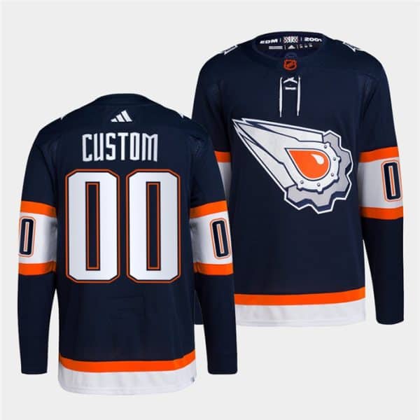 Edmonton Oilers Custom Navy 2022-23 Reverse Retro Stitched Jersey