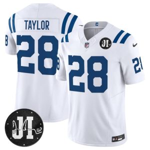 Indianapolis Colts #28 Jonathan Taylor White 2025 F.U.S.E. Jim Irsay Patch Vapor Limited Stitched Jersey