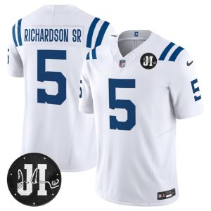 Indianapolis Colts #5 Anthony Richardson White 2025 F.U.S.E. Jim Irsay Patch Vapor Limited Stitched Jersey