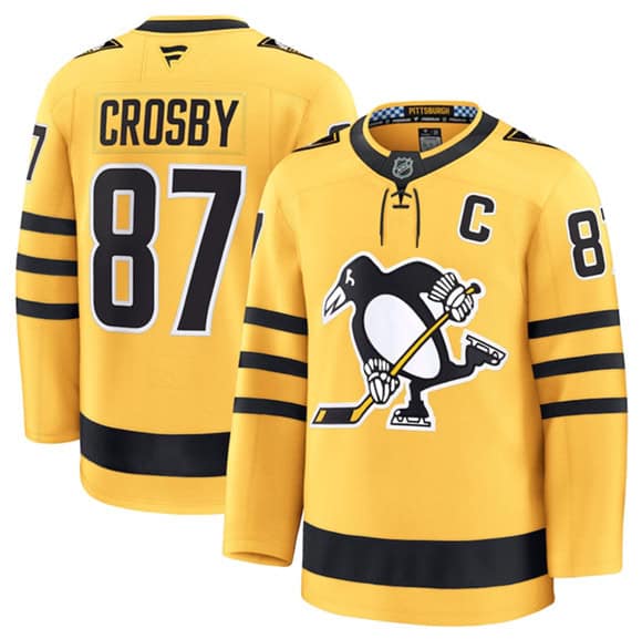 Pittsburgh Penguins #87 Sidney Crosby Gold 2025 Alternate Stitched Jersey