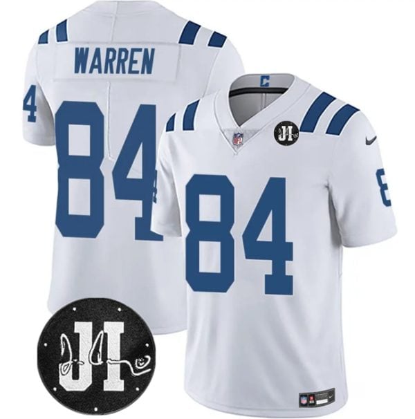 Indianapolis Colts #84 Tyler Warren White Jim Irsay Patch Vapor Limited Stitched Jersey