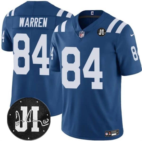Indianapolis Colts #84 Tyler Warren Blue Jim Irsay Patch Vapor Limited Stitched Jersey