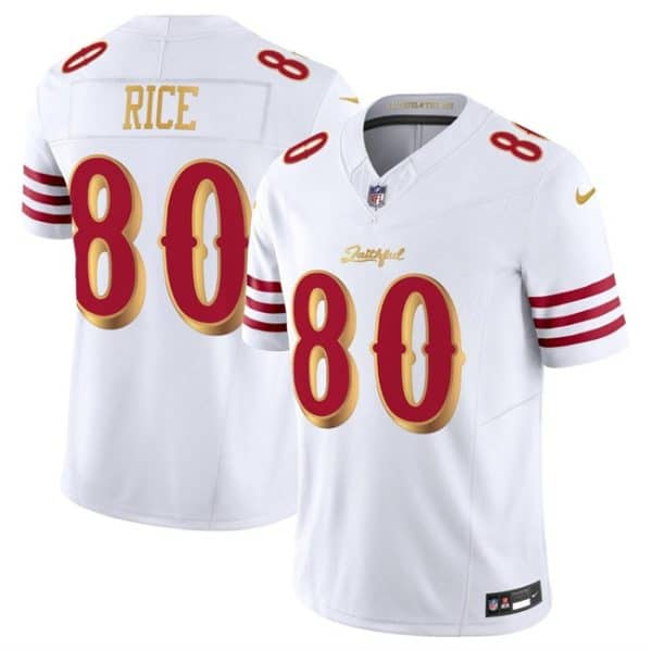 San Francisco 49ers #80 Jerry Rice White Gold 2025 F.U.S.E. ¡°Rivalries¡± Vapor Limited Stitched Jersey