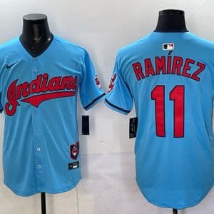 Cleveland Guardians #11 Jos¨¦ Ram¨ªrez Blue Vapor Premier Limited Stitched Jersey