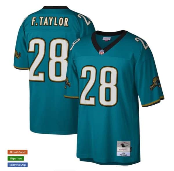 Jacksonville Jaguars #28 Fred Taylor Mitchell Ness Teal Throwback Jersey