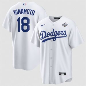 Los Angeles Dodgers #18 Yoshinobu Yamamoto White 2025 World Series Home Cool Base Stitched Jersey