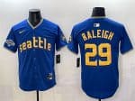 Seattle Mariners #29 Cal Raleigh Royal With 2025 AL West Division Champions Patch City Connect Limited Stitched Jersey