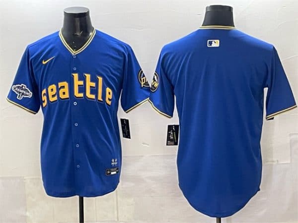 Seattle Mariners Blank Royal With 2025 AL West Division Champions Patch City Connect Limited Stitched Jersey