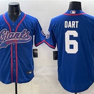 New York Giants #6 Jaxson Dart Royal With Patch Cool Base Stitched Jersey