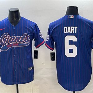 New York Giants #6 Jaxson Dart Royal Pinstripe With Patch Cool Base Stitched Jersey