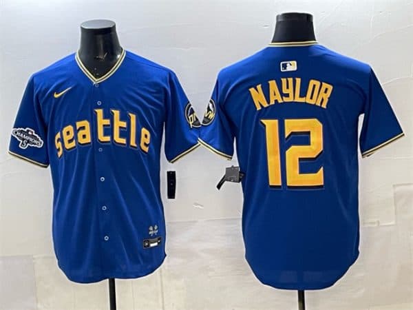 Seattle Mariners #12 Josh Naylor Royal With 2025 AL West Division Champions Patch Limited Stitched jersey