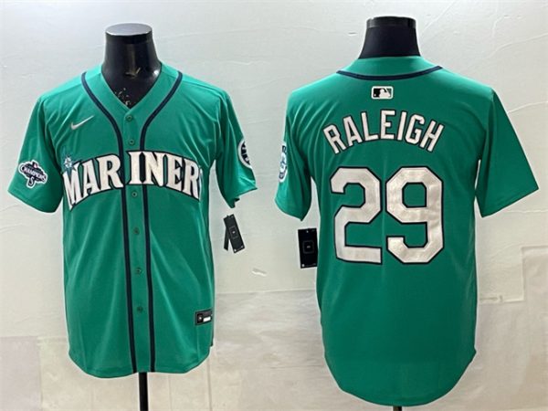 Seattle Mariners #29 Cal Raleigh Aqua With 2025 AL West Division Champions Patch Limited Stitched jersey