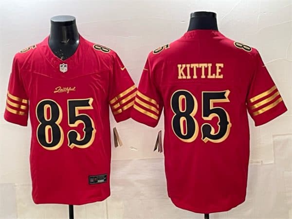 San Francisco 49ers #85 George kittle Red Gold 2025 F.U.S.E. ¡°Rivalries¡± Vapor Limited Stitched Jersey