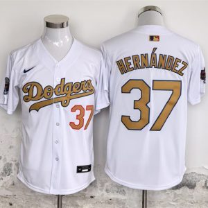 Los Angeles Dodgers #37 Teoscar Hern¨¢ndez White Gold 2025 Cool Base Stitched Jersey