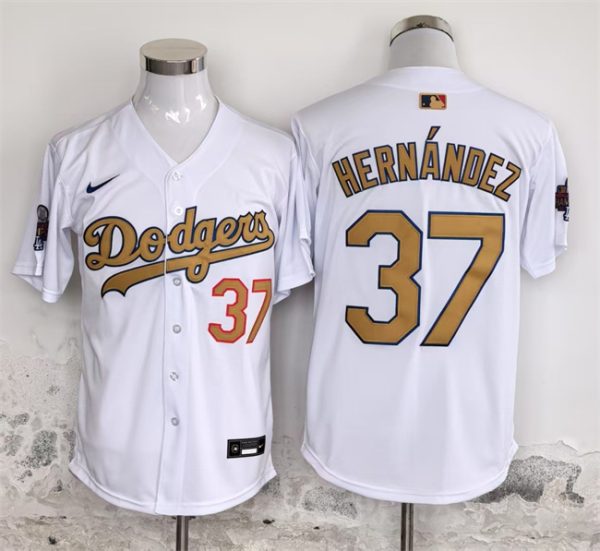 Los Angeles Dodgers #37 Teoscar Hern¨¢ndez White Gold 2025 Cool Base Stitched Jersey