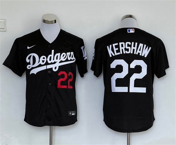 Los Angeles Dodgers #22 Clayton Kershaw Black Cool Base Stitched Jersey