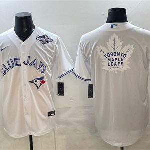 Toronto Blue Jays Leafs White 2025 World Series With White Leafs Logo Cool Base Stitched Jersey