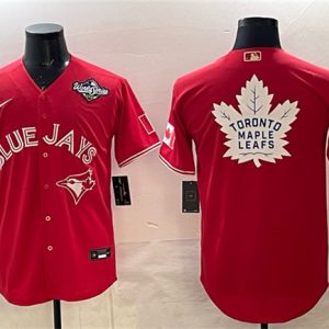 Toronto Blue Jays Leafs Red 2025 World Series With White Leafs Logo Cool Base Stitched Jersey