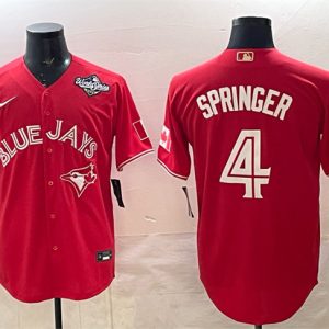 Toronto Blue Jays #4 George Springer Red 2025 World Series Cool Base Stitched Jersey