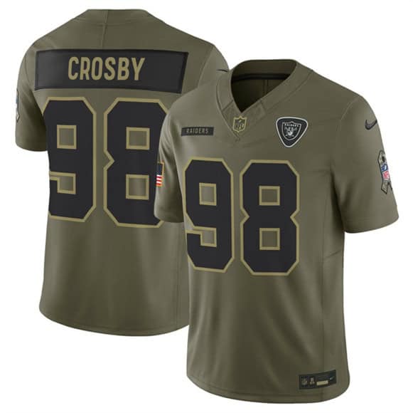 Las Vegas Raiders #98 Maxx Crosby Olive 2025 Salute to Service Limited Stitched Jersey