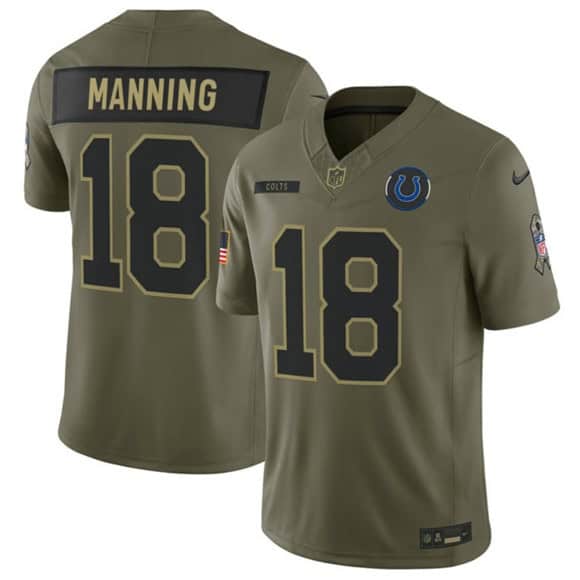 Indianapolis Colts #18 Peyton Manning Olive 2025 Salute to Service Limited Stitched Jersey