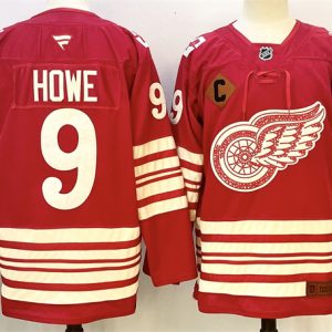 Detroit Red Wings #9 Gordie Howe Red 2025-26 With C Patch Centennial Premium Stitched Jersey