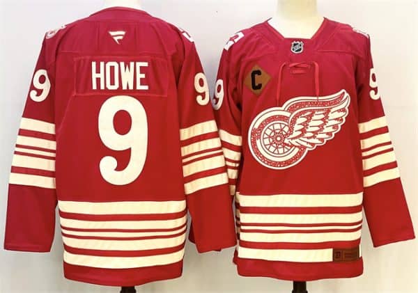 Detroit Red Wings #9 Gordie Howe Red 2025-26 With C Patch Centennial Premium Stitched Jersey