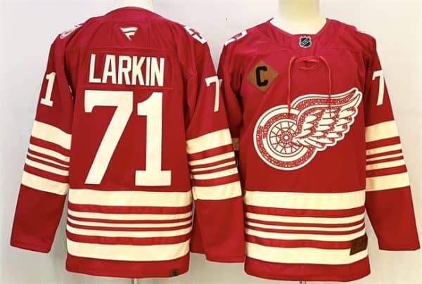 Detroit Red Wings #71 Dylan Larkin Red 2025-26 With C Patch Centennial Premium Stitched Jersey