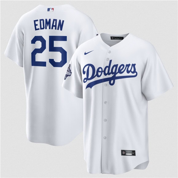 Los Angeles Dodgers #25 Tommy Edman White 2025 World Series Champions Stitched Jersey