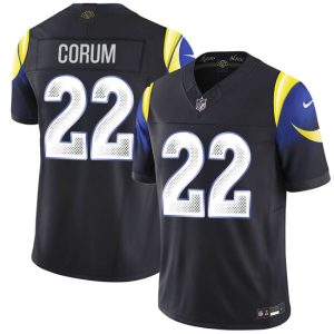 Los Angeles Rams #22 Blake Corum midnight blue 2025 F.U.S.E. ¡°Rivalries¡± Vapor Limited Stitched Jersey