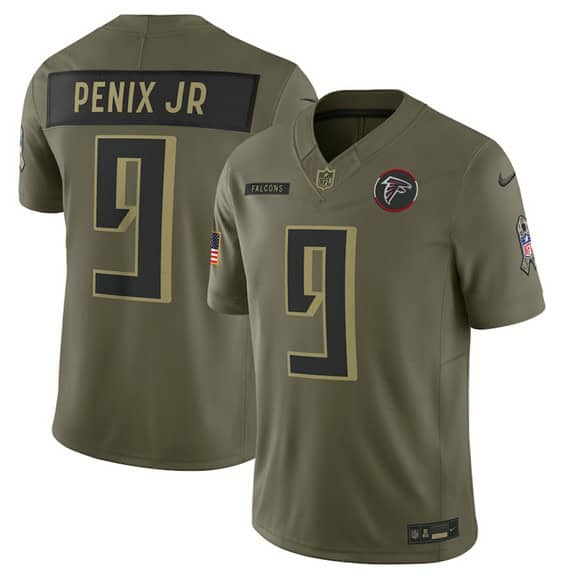 Atlanta Falcons #9 Michael Penix Jr. Olive 2025 Salute to Service Limited Stitched Jersey
