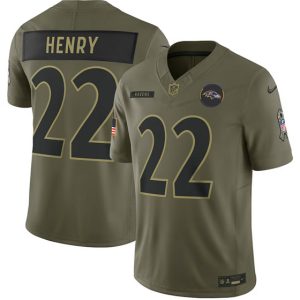 Baltimore Ravens #22 Derrick Henry Olive 2025 Salute to Service Limited Stitched Jersey